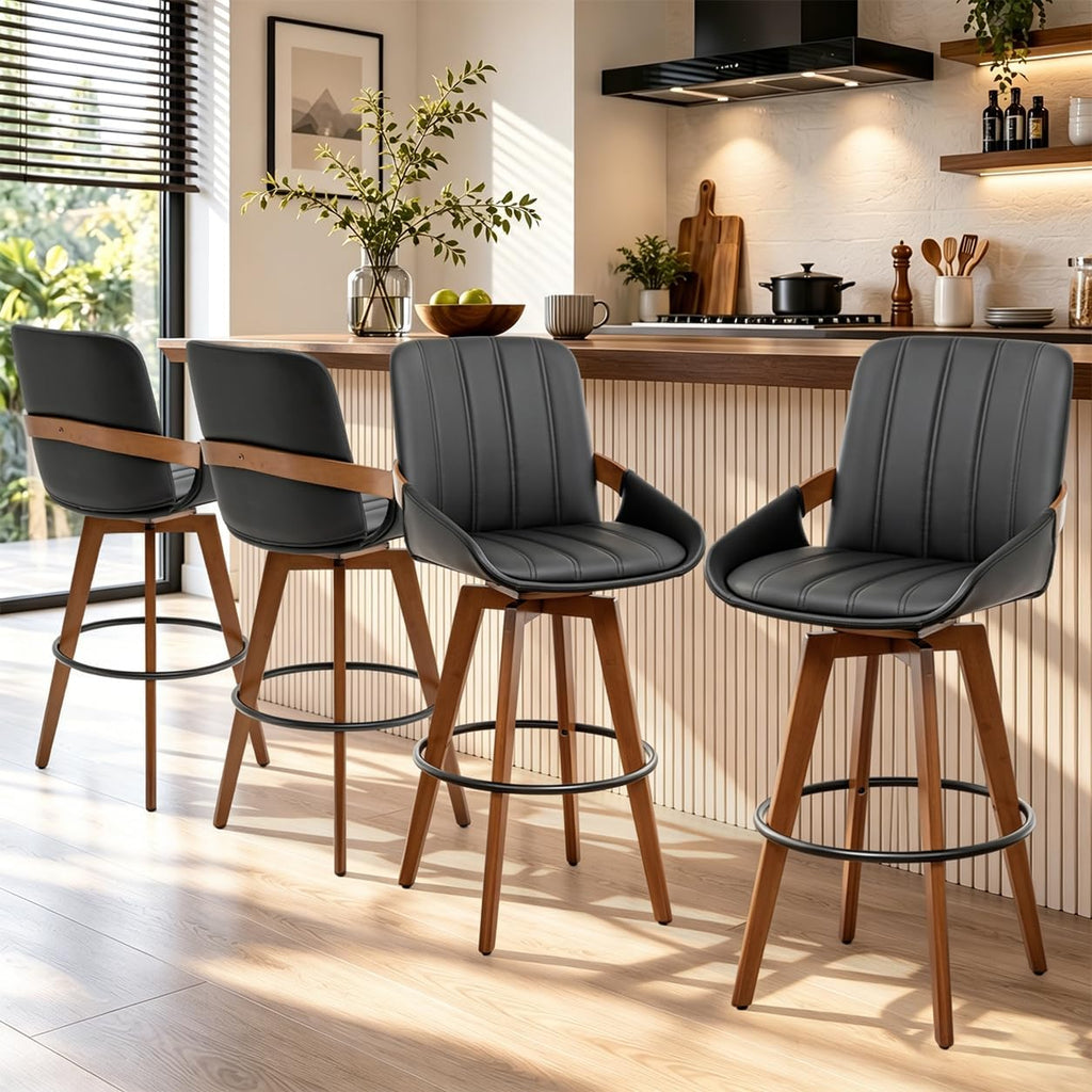 Black Walnut Swivel Counter Bar Stools Set of 4