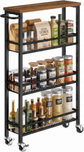 Black Brown 4-Tier Rolling Slim Storage Cart