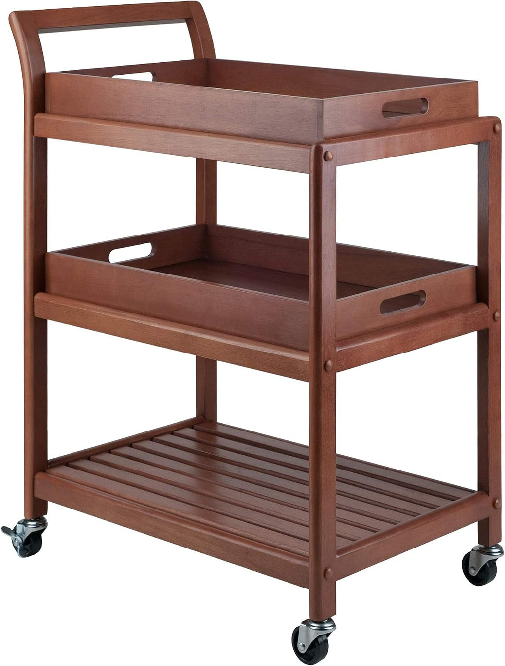 Walnut Albert 3-Tier Rolling Bar Cart