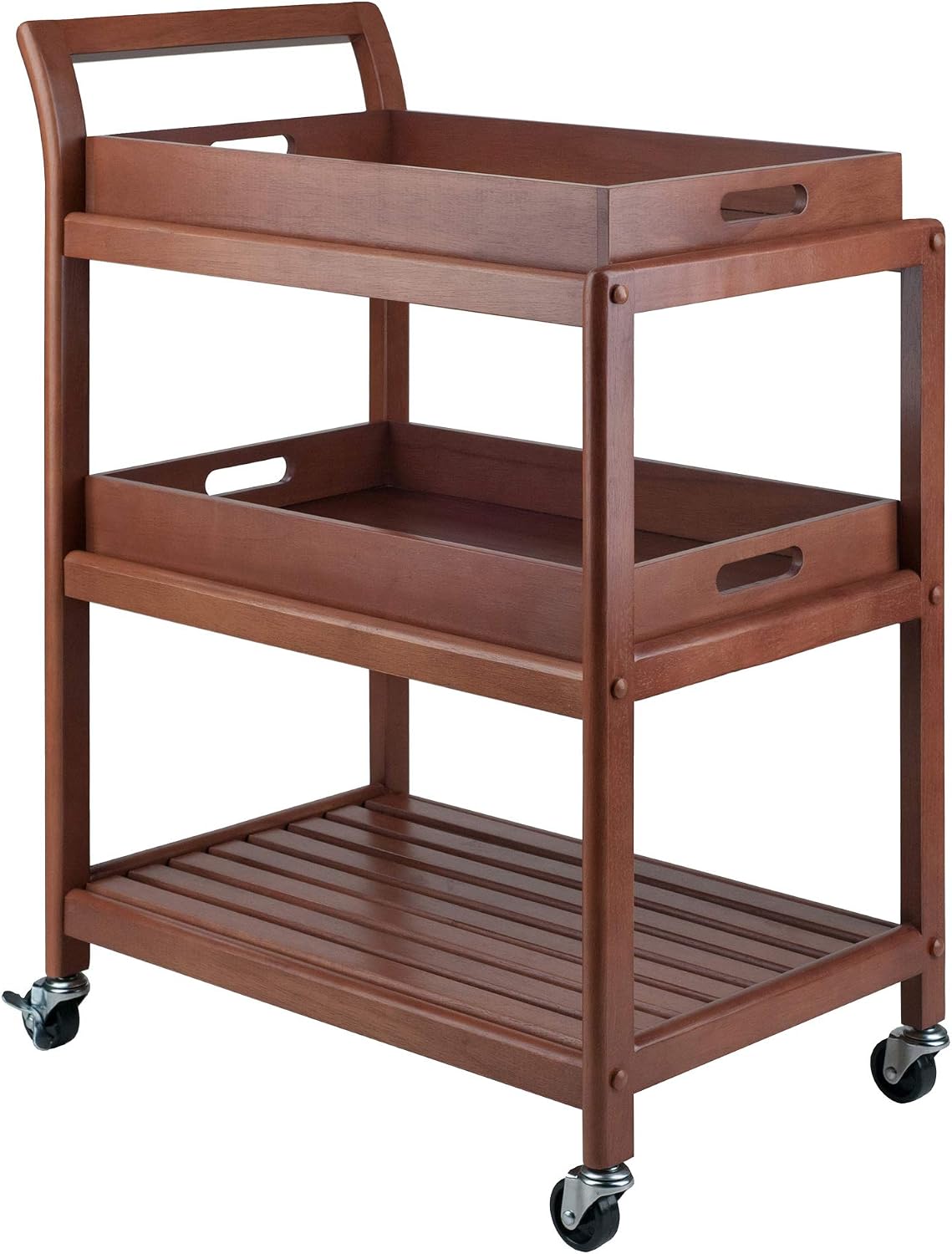 Walnut Albert 3-Tier Rolling Bar Cart