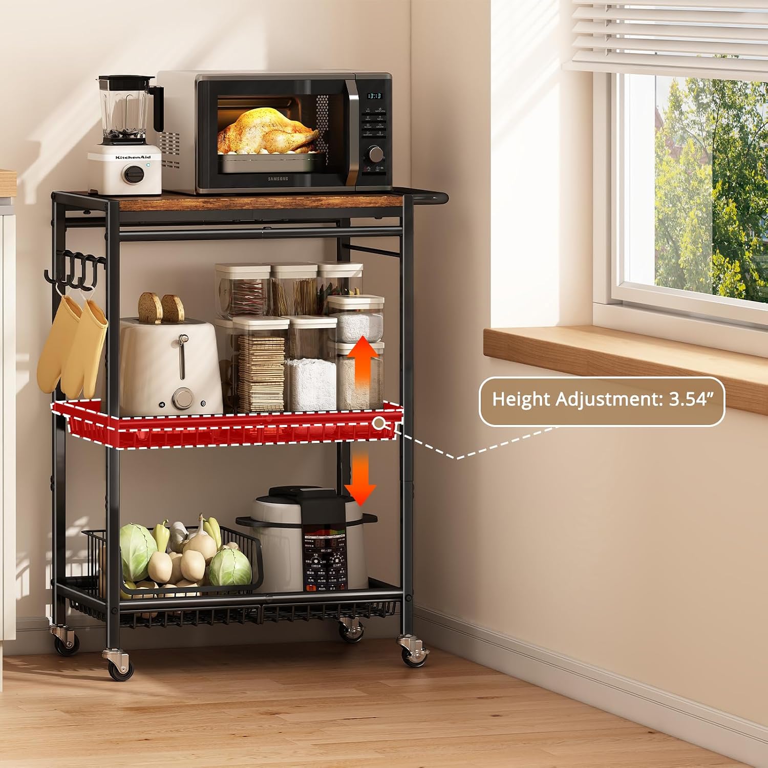 Vintage 3-Tier Rolling Kitchen Storage Cart