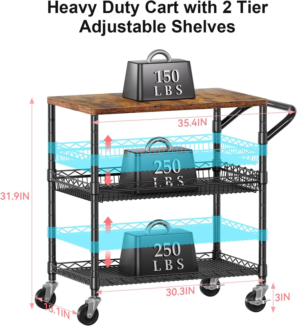 Wood Top Heavy Duty Rolling Utility Cart