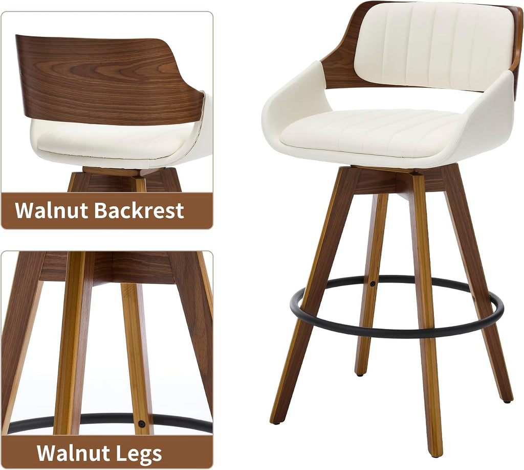 Beige 26" Armrest Walnut Swivel Counter Stools Set of 2