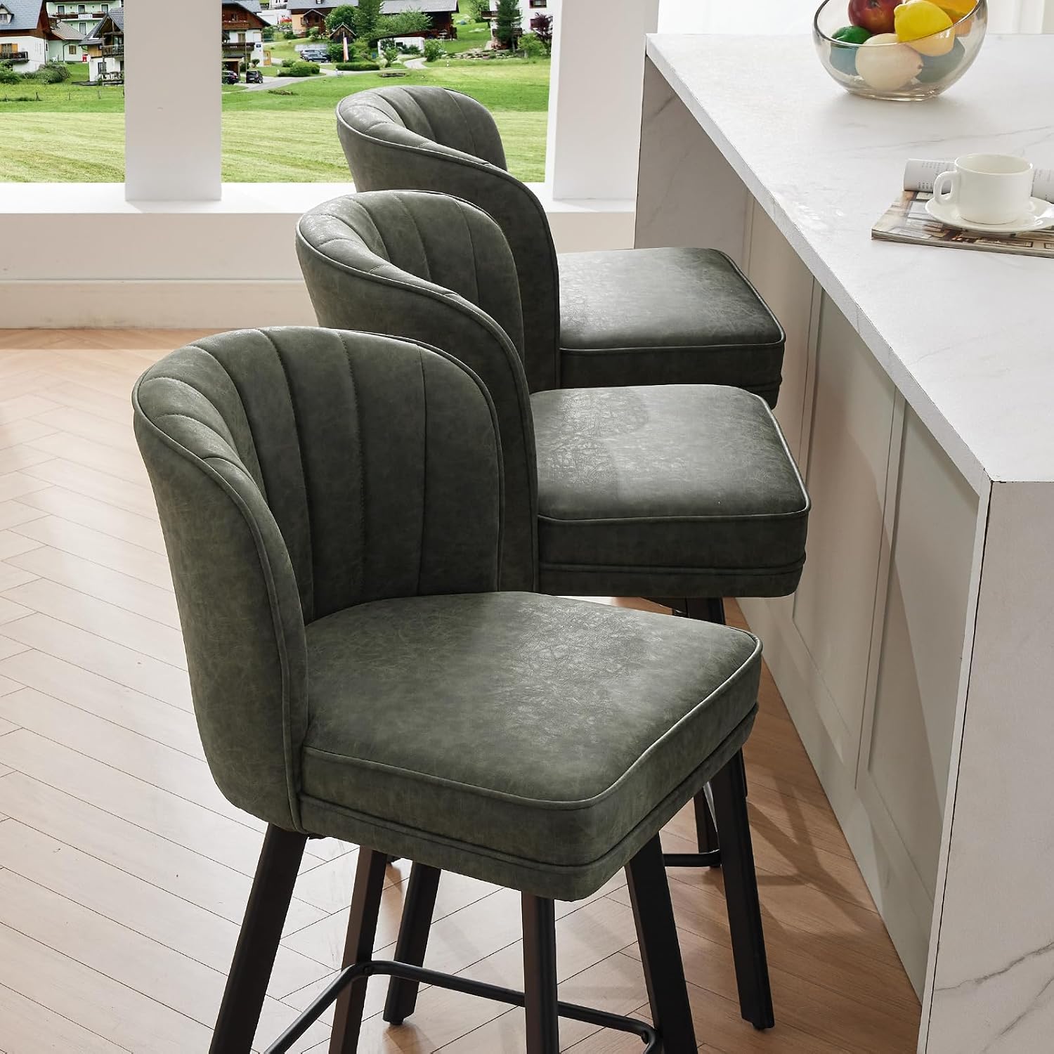 Green 26" Swivel Faux Leather Counter Stools Set of 2