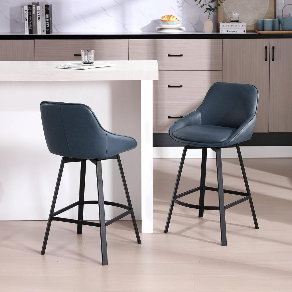 Blue 26" Low Back Swivel Counter Bar Stools Set of 4