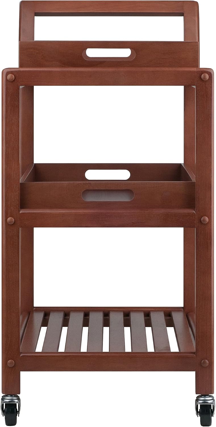 Walnut Albert 3-Tier Rolling Bar Cart