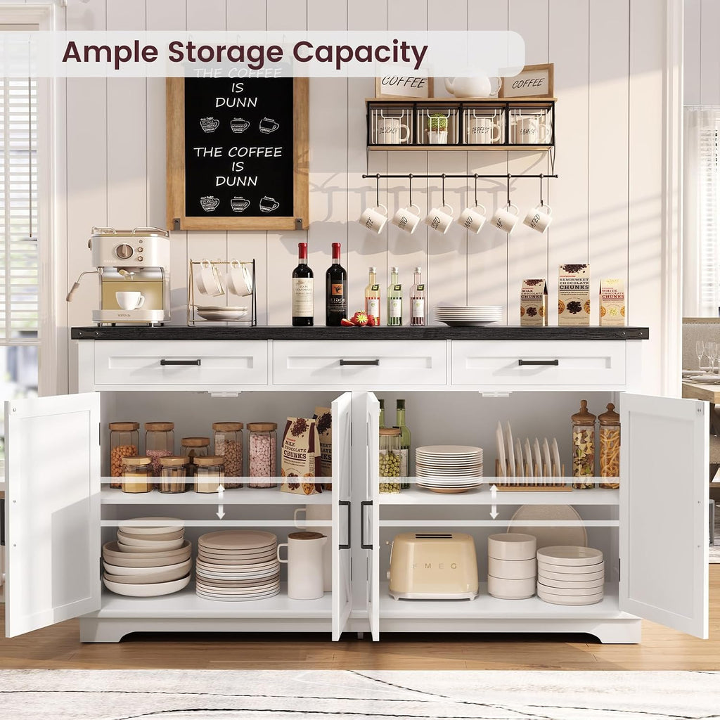 White Farmhouse Storage Sideboard Buffet Cabinet