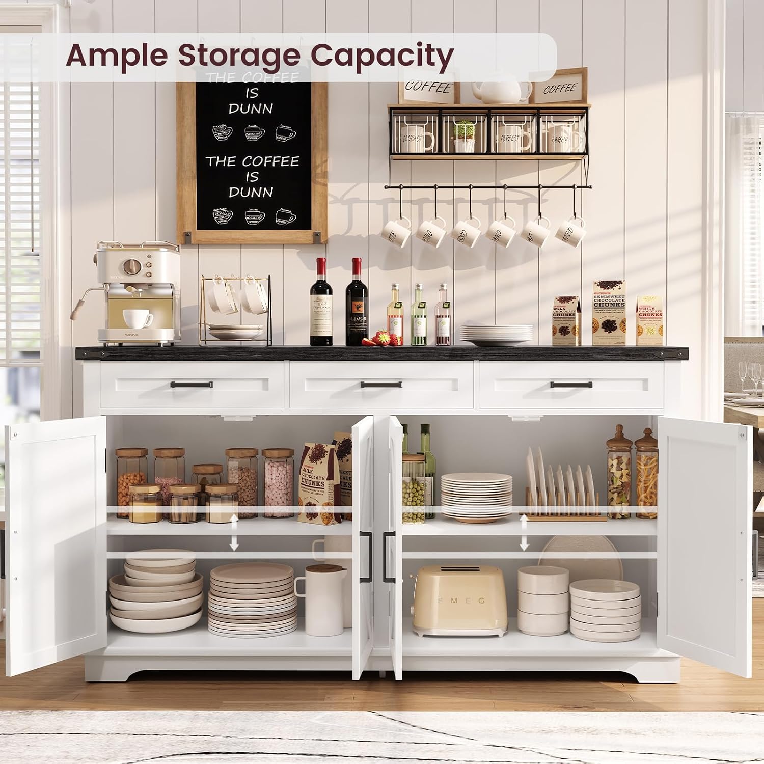 White Farmhouse Storage Sideboard Buffet Cabinet