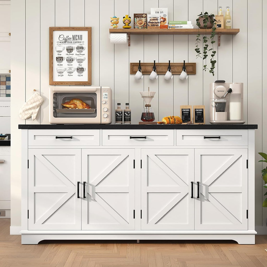 White Farmhouse Storage Sideboard Buffet Cabinet