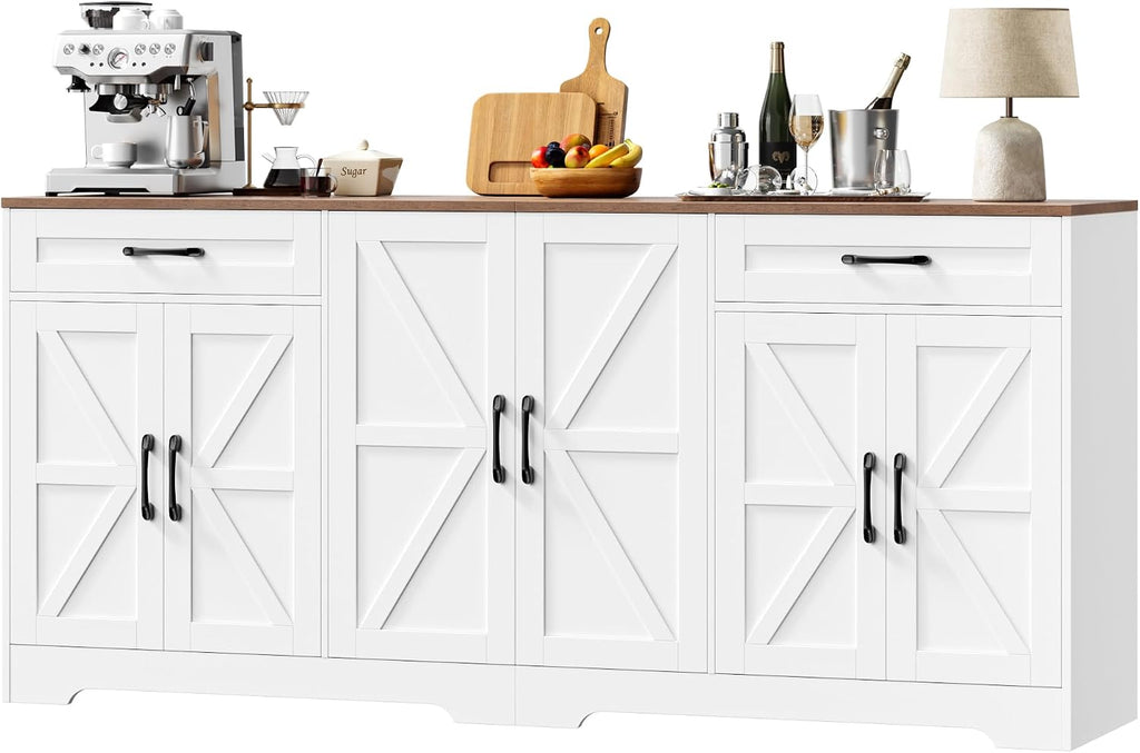 White 71in Barn Door Farmhouse Storage Sideboard