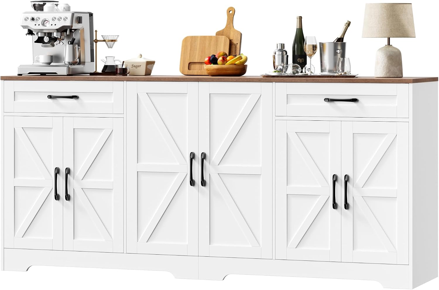 White 71in Barn Door Farmhouse Storage Sideboard