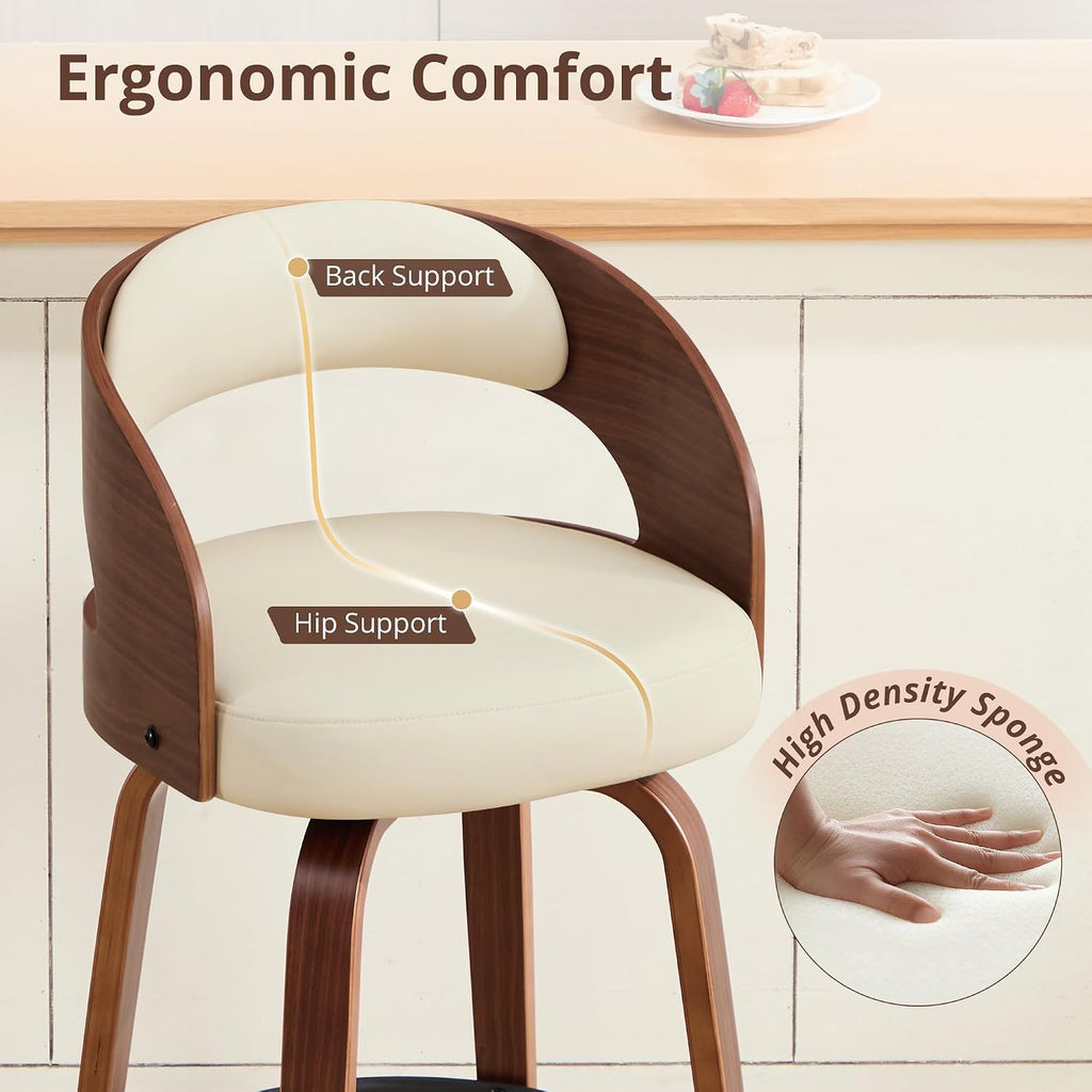 Beige 26" Bentwood Swivel Counter Bar Stools Set of 4