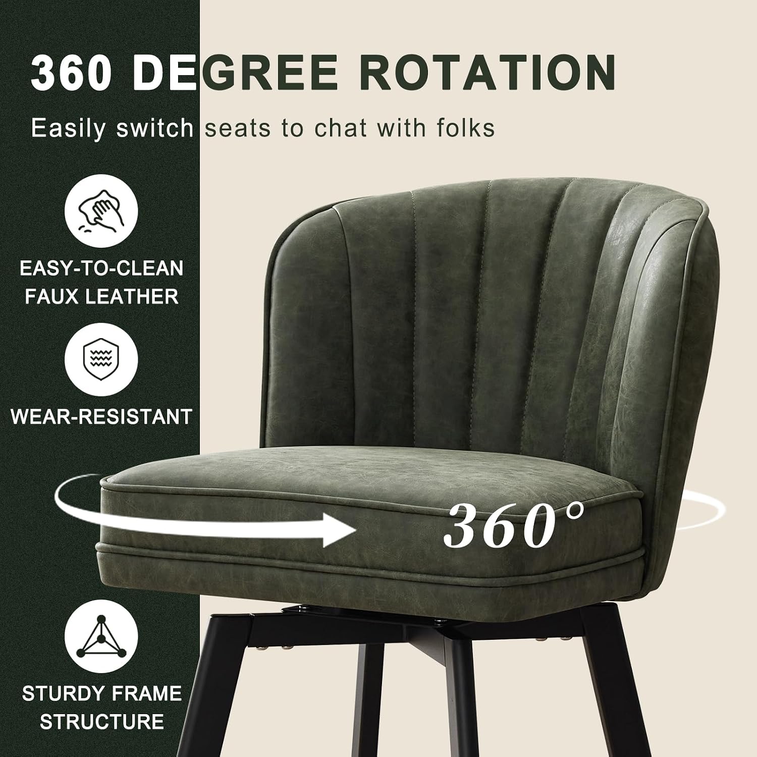 Green 26" Swivel Faux Leather Counter Stools Set of 2