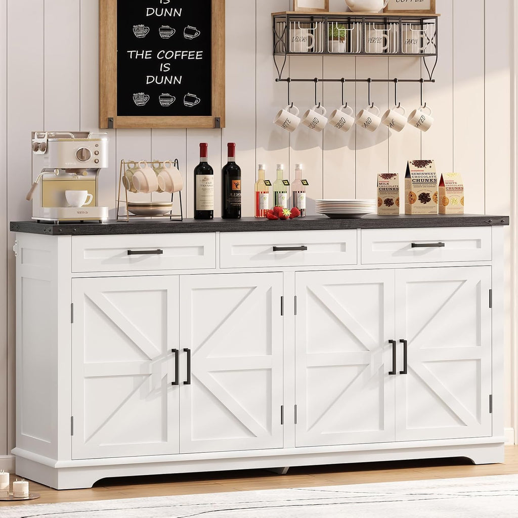 White Farmhouse Storage Sideboard Buffet Cabinet