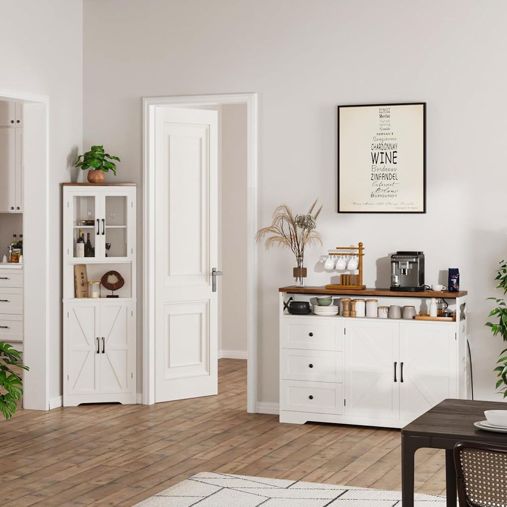 Antique White 47in Farmhouse Storage Sideboard