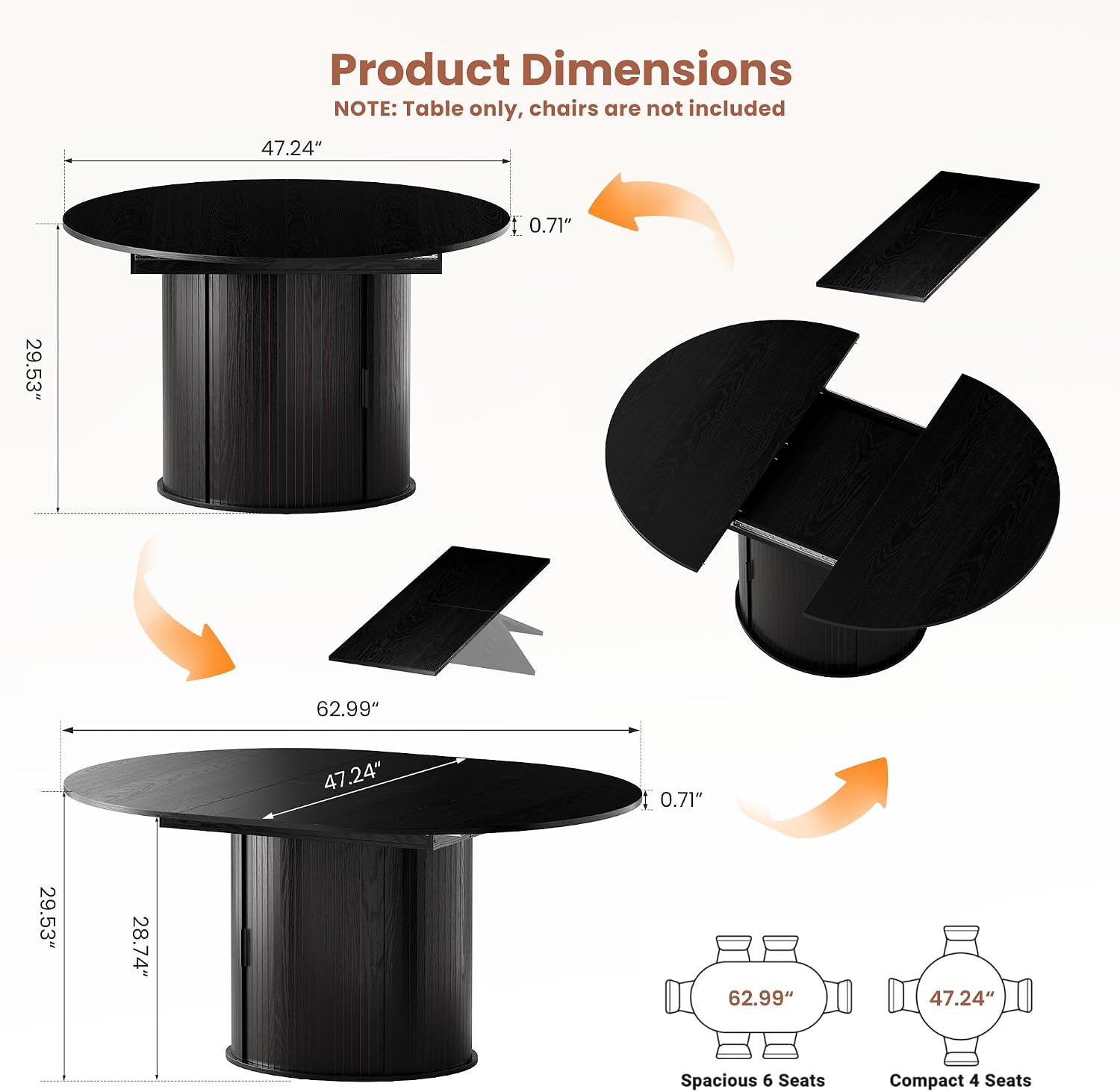 Black Fluted Extendable Round Dining Table