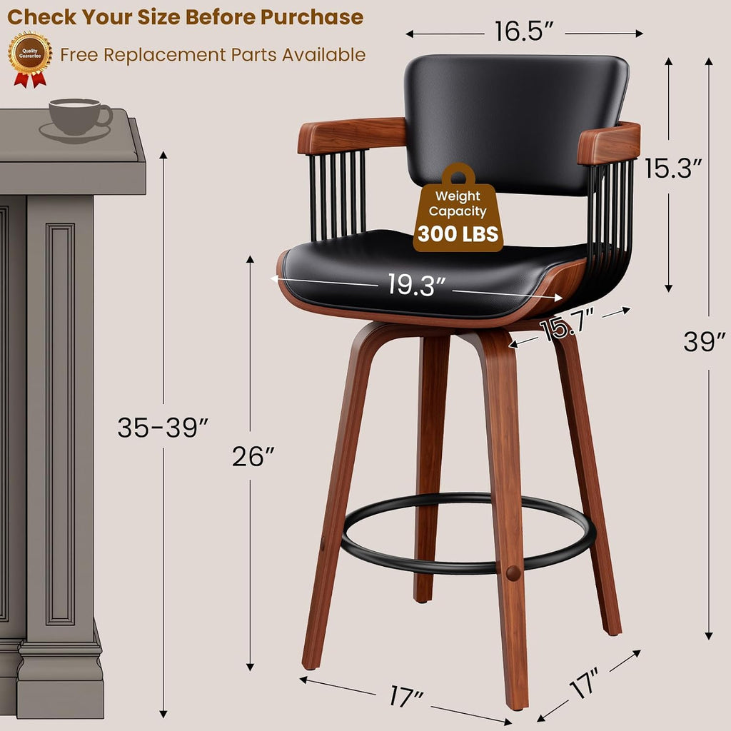 Black Swivel Arm Counter Stools Set of 3