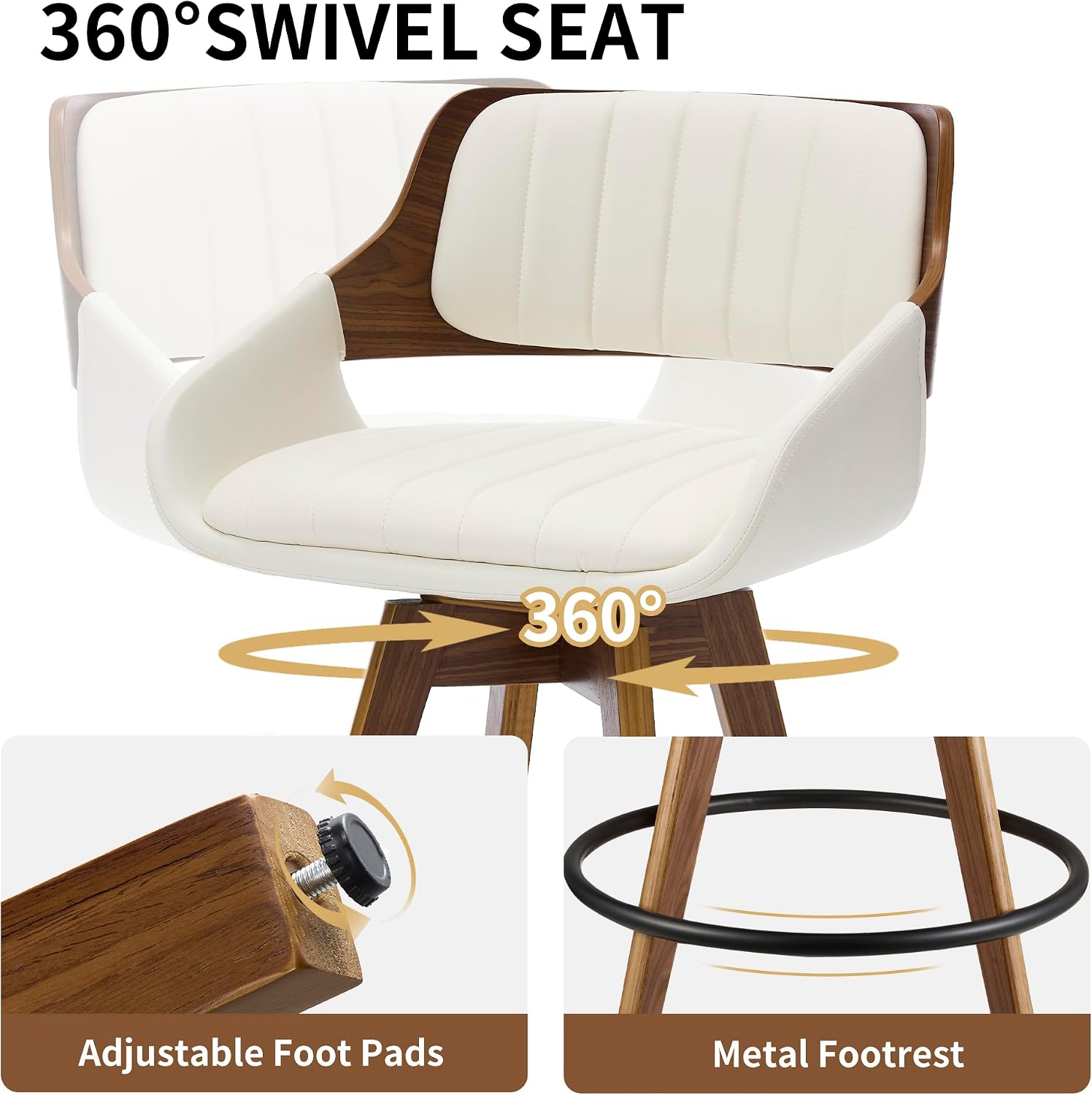 Beige 26" Armrest Walnut Swivel Counter Stools Set of 2
