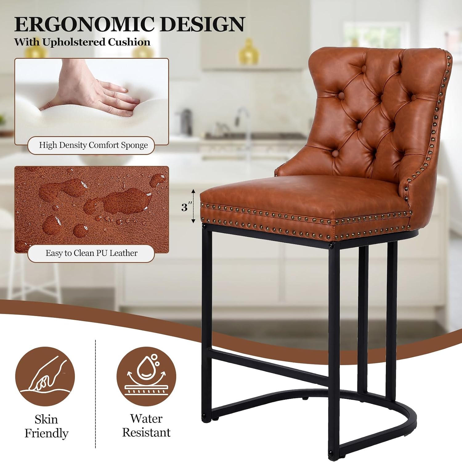 Brown Counter Bar Stools Set of 3