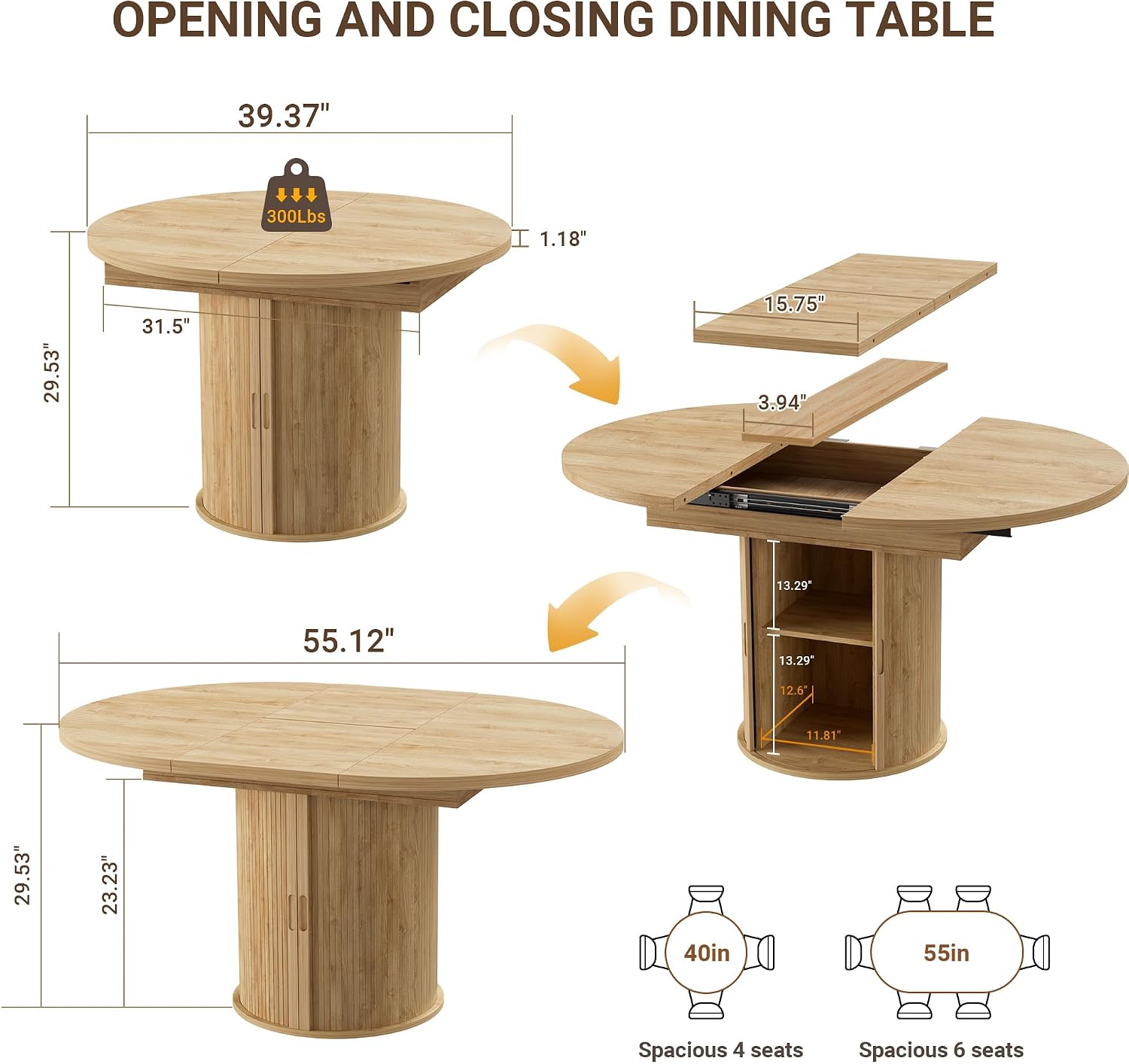 Natural Pedestal Extendable Dining Table