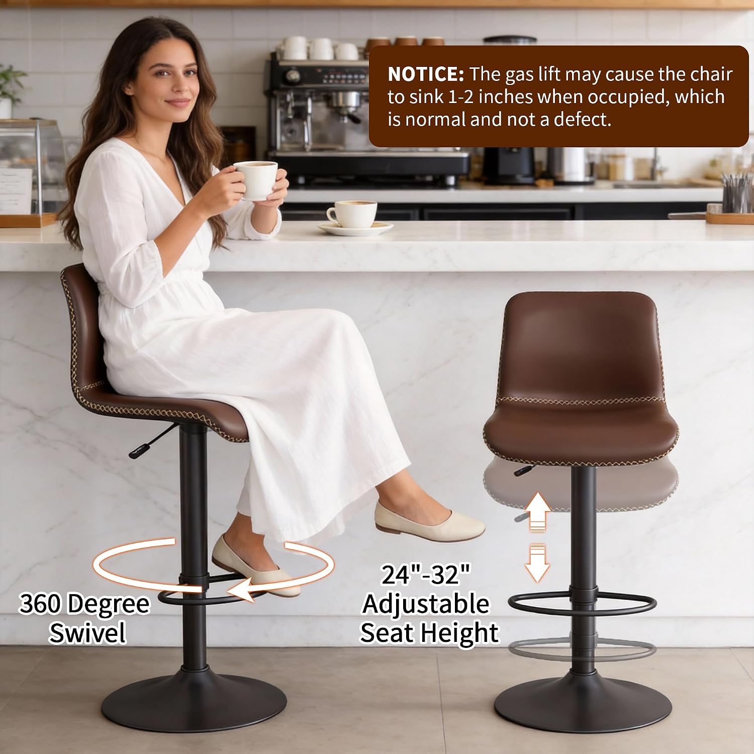 Brown Adjustable Swivel Counter Bar Stools Set of 4