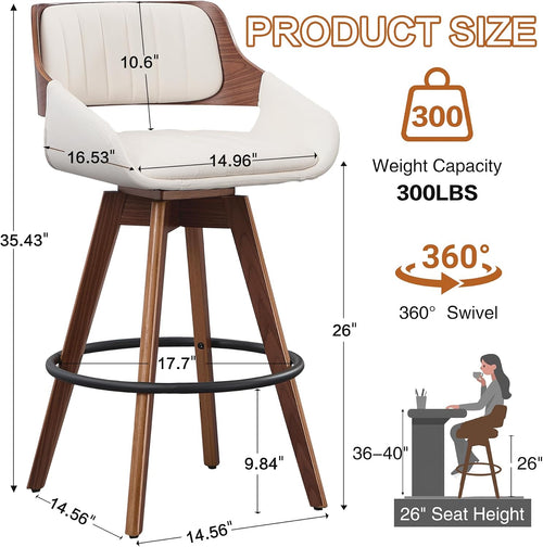 Beige 26" Armrest Walnut Swivel Counter Stools Set of 2