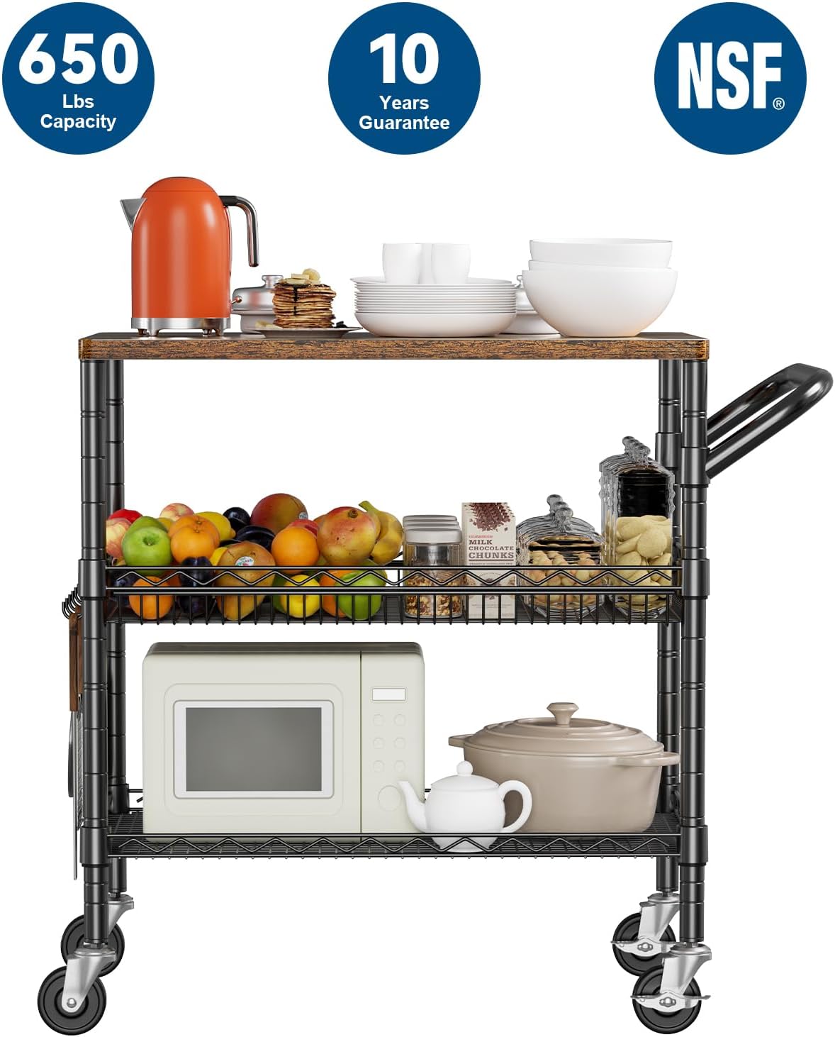 Wood Top Heavy Duty Rolling Utility Cart