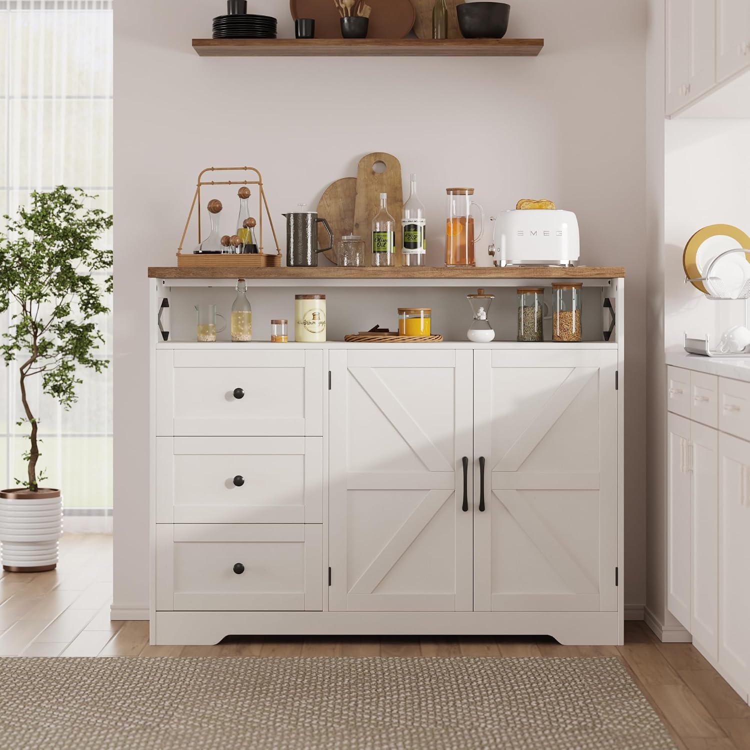 Antique White 47in Farmhouse Storage Sideboard