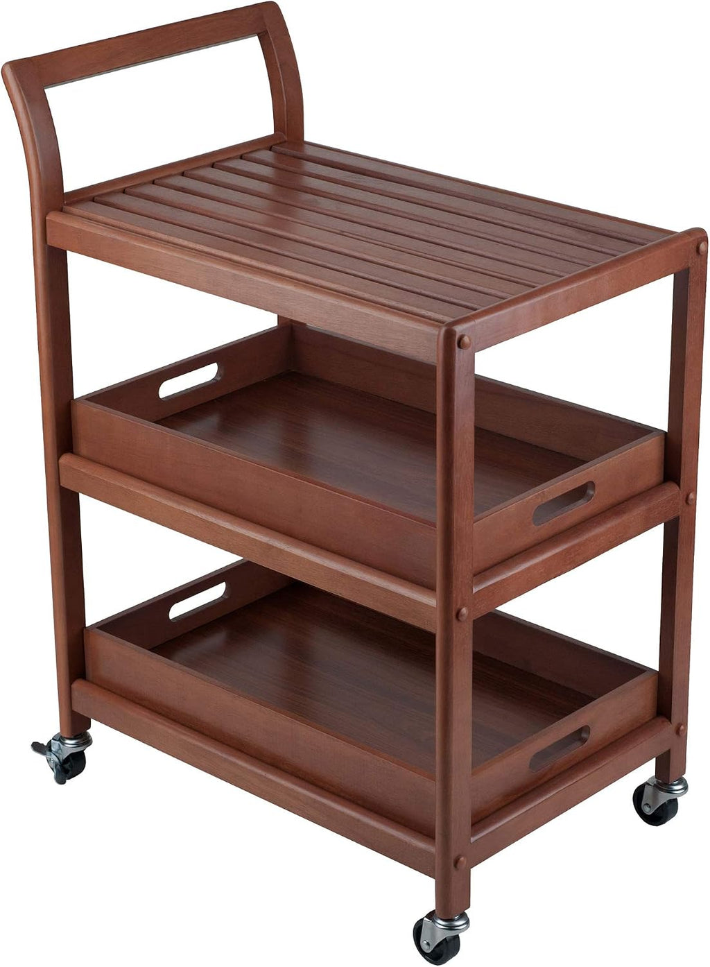 Walnut Albert 3-Tier Rolling Bar Cart