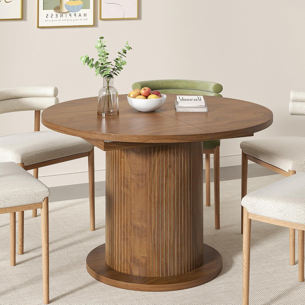 Walnut Adjustable Round Farmhouse Dining Table