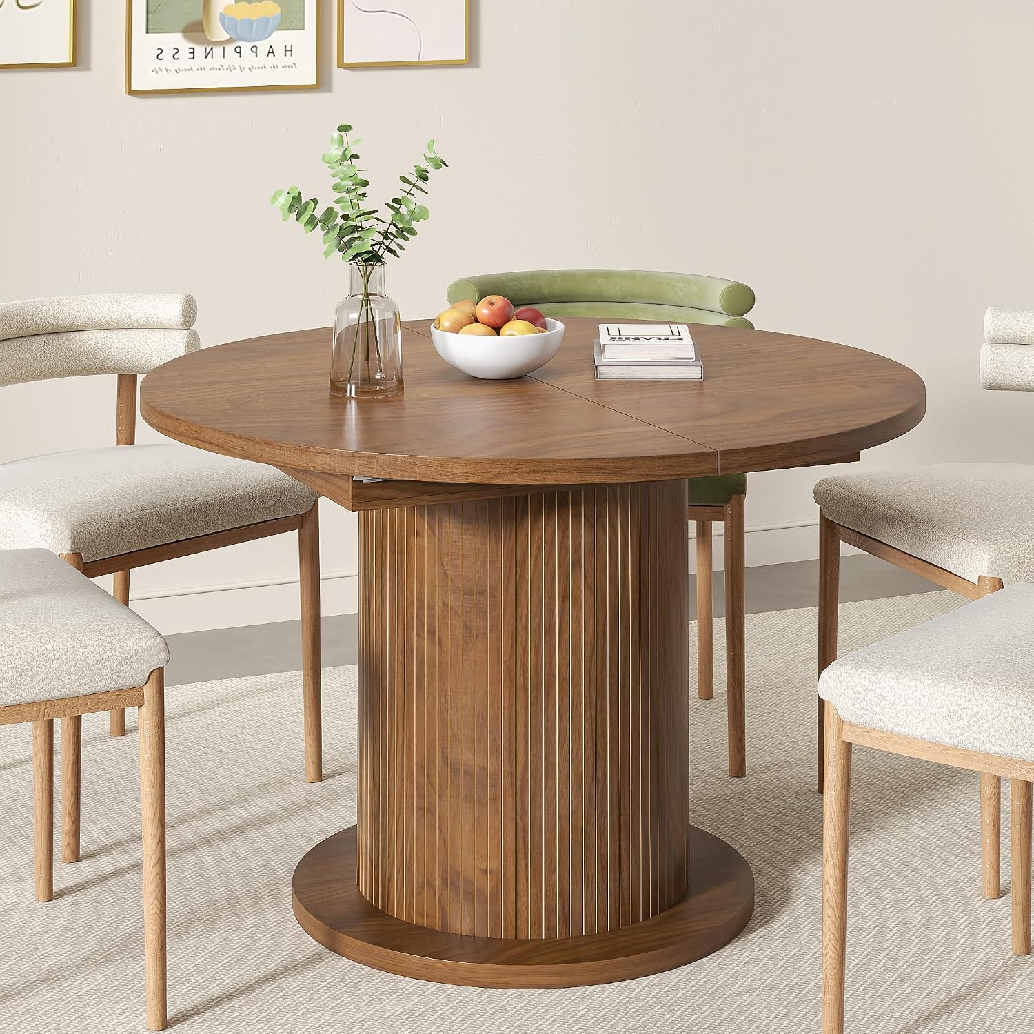 Walnut Adjustable Round Farmhouse Dining Table