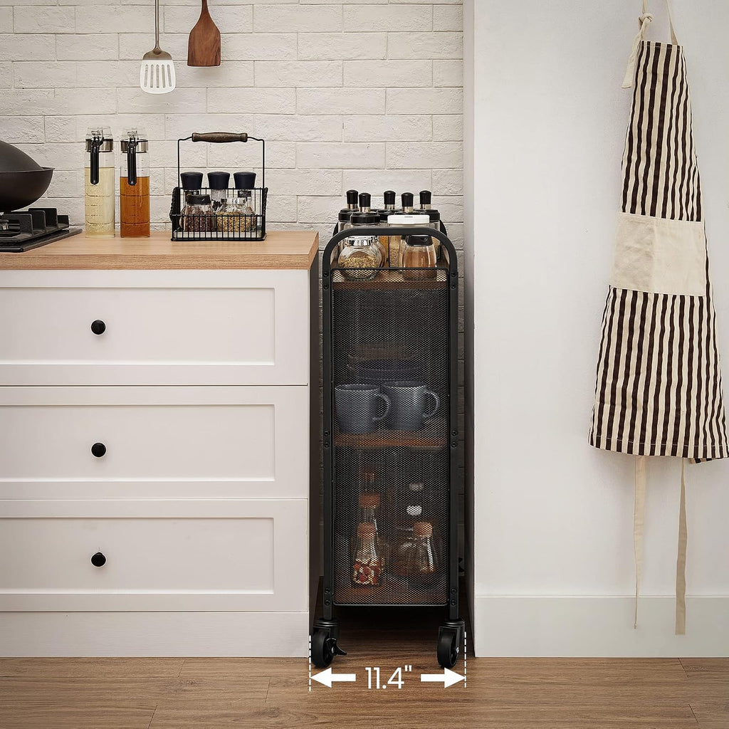 Rustic Brown Black Slim 3-Tier Rolling Cart