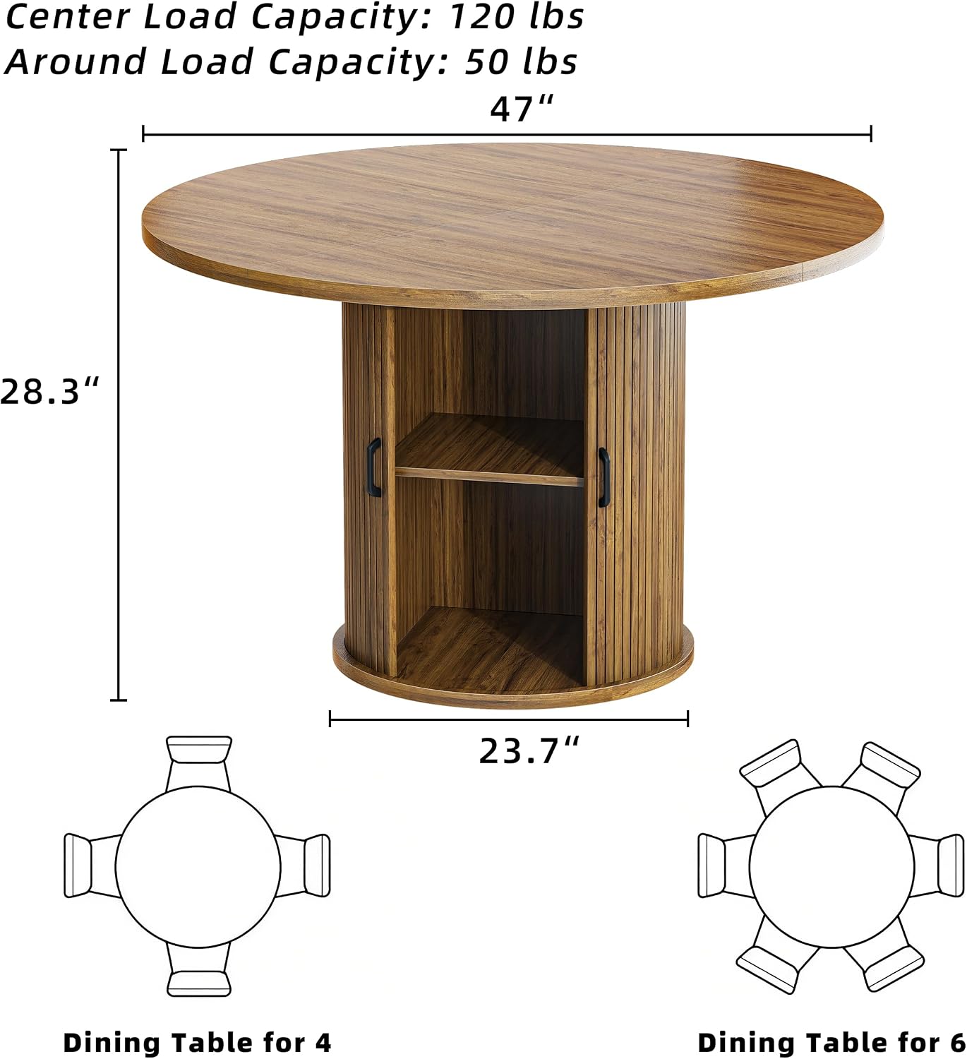 Walnut Storage Round Farmhouse Table