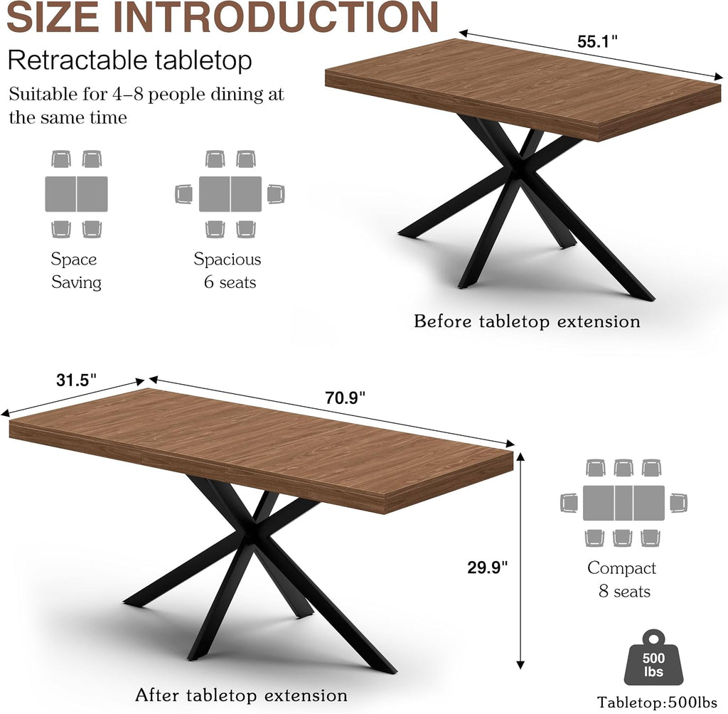 Walnut Storage Extendable Dining Table