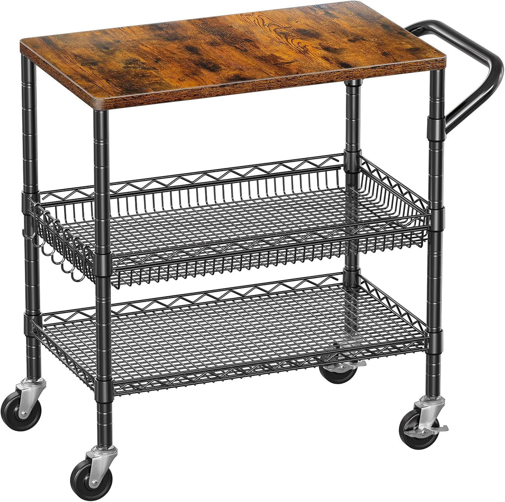 Wood Top Heavy Duty Rolling Utility Cart