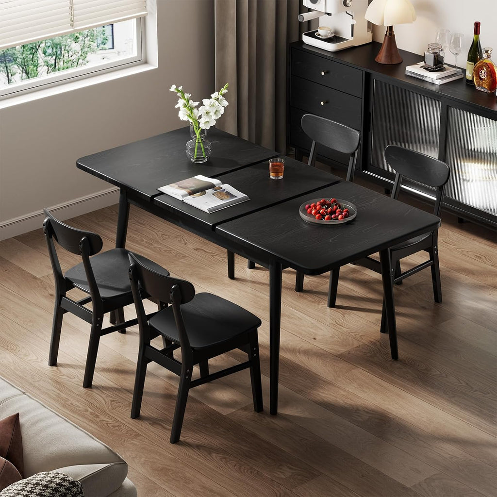 Black Solid Wood Extendable Dining Table