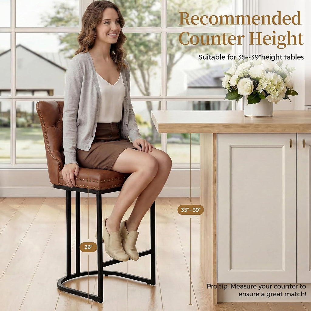 Brown 26" Faux Leather Counter Bar Stools Set of 4
