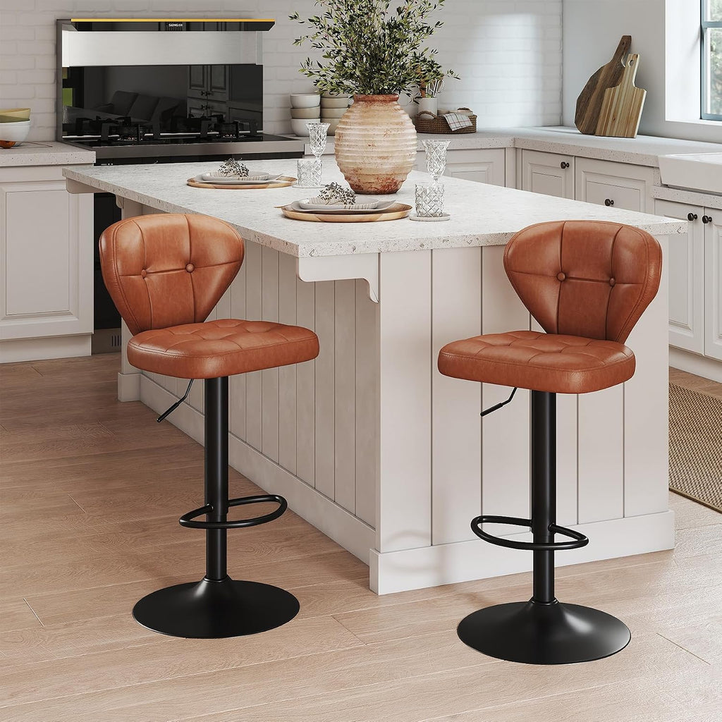 Brown Adjustable High Back Swivel Bar Stools Set of 2