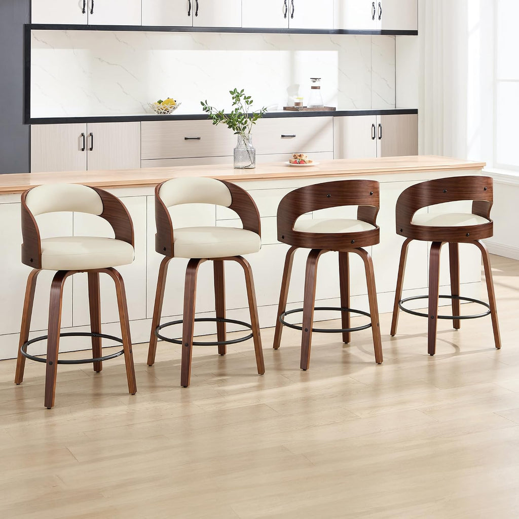 Beige 26" Bentwood Swivel Counter Bar Stools Set of 4