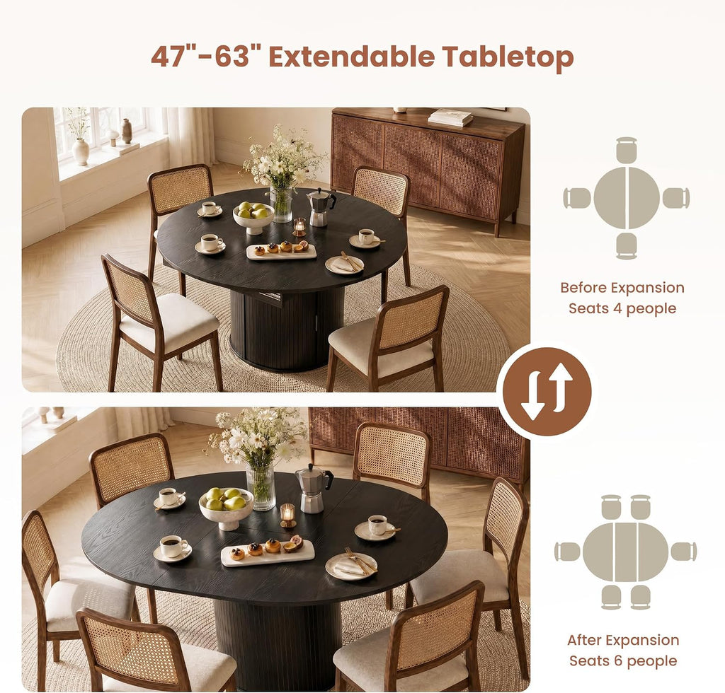 Black Fluted Extendable Round Dining Table
