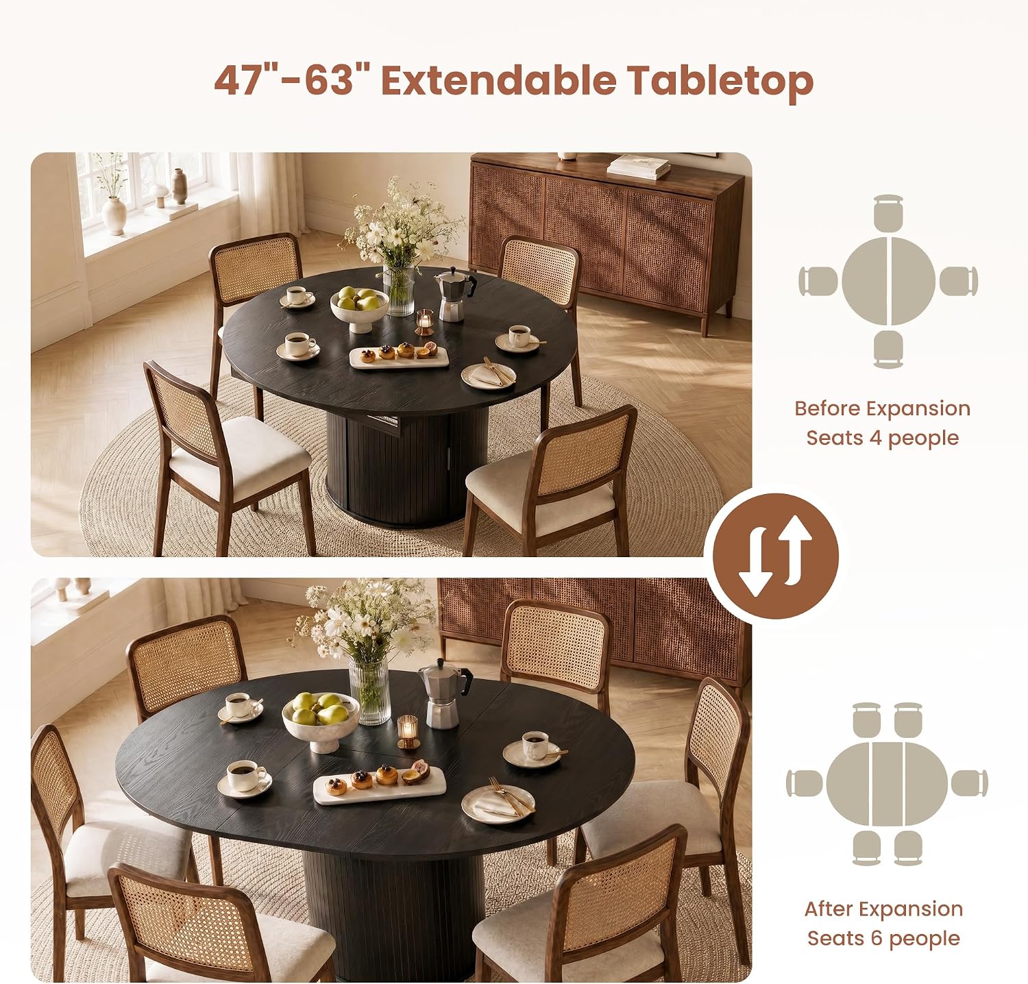 Black Fluted Extendable Round Dining Table