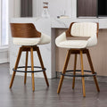Beige 26" Armrest Walnut Swivel Counter Stools Set of 2