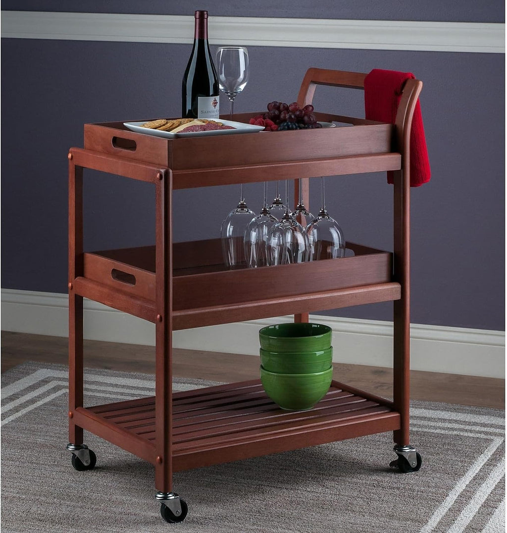 Walnut Albert 3-Tier Rolling Bar Cart