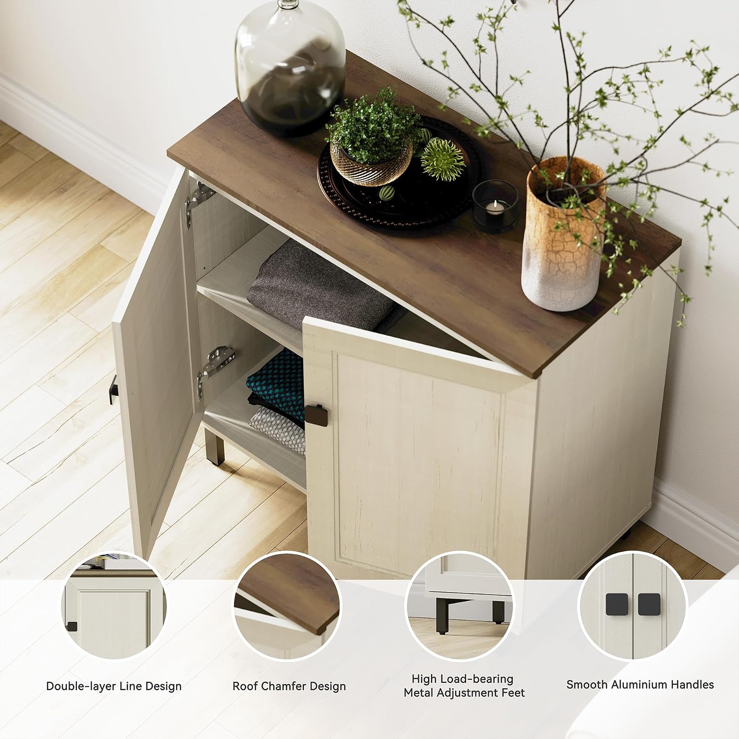 White Farmhouse Storage Sideboard Cabinet