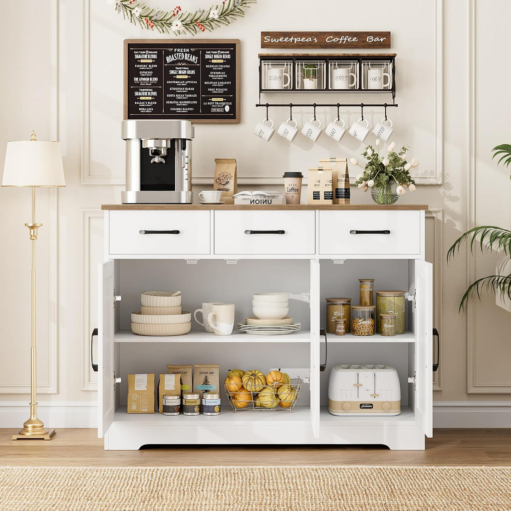 White Barn Door Farmhouse Storage Sideboard Cabinet