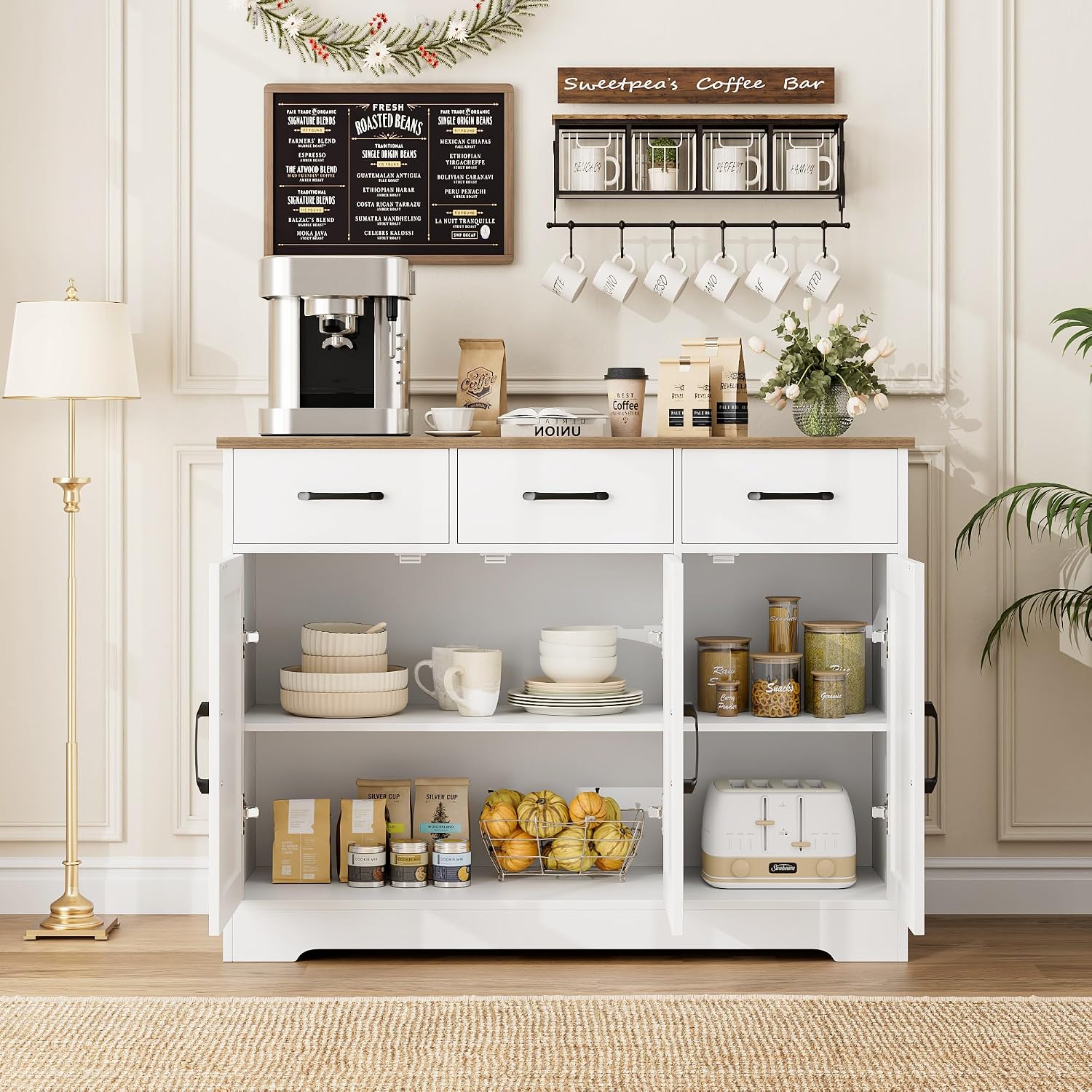 White Barn Door Farmhouse Storage Sideboard Cabinet