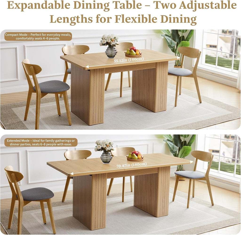 Natural Carved Extendable Dining Table