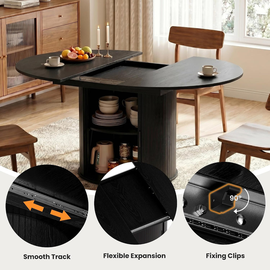 Black Fluted Extendable Round Dining Table