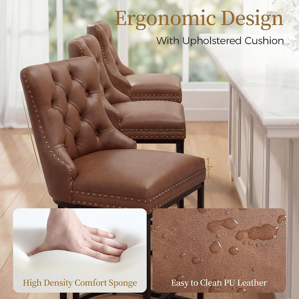 Brown 26" Faux Leather Counter Bar Stools Set of 4