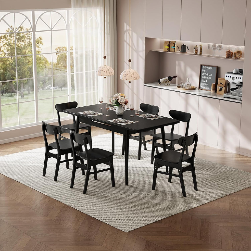 Black Solid Wood Extendable Dining Table
